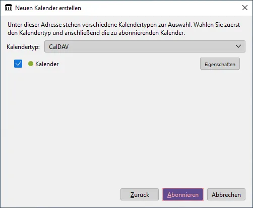 CalDAV - Kalenderfunktion - Einstellungen im WebMail anzeigen, Bild 6