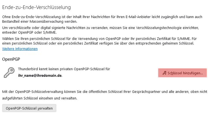 PGP-Verschlüsselung - Einrichtung unter Thunderbird, Bild 3