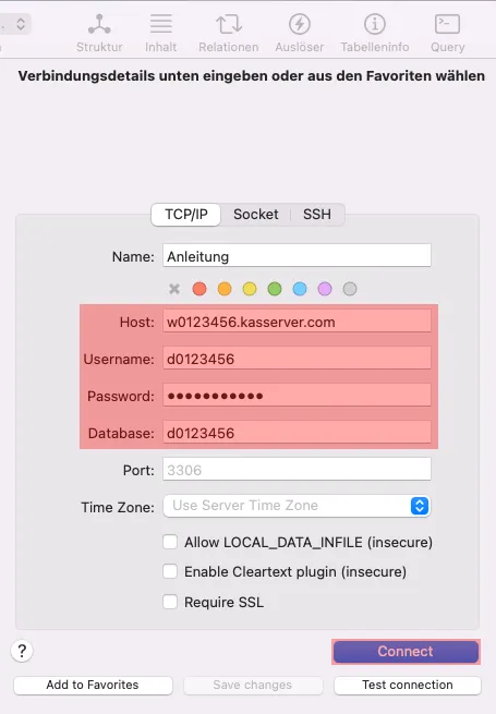 Sequel Ace für macOS - Verbindung zur Datenbank, Bild 1