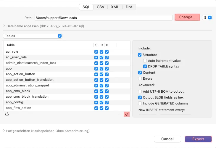 Sequel Ace für macOS - Datenbanksicherung anlegen, Bild 2