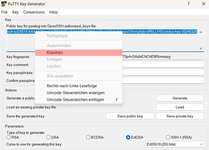 Dateiverwaltung - Verbindung mit PuTTY aufbauen (Public-Key-Verfahren), Bild 6
