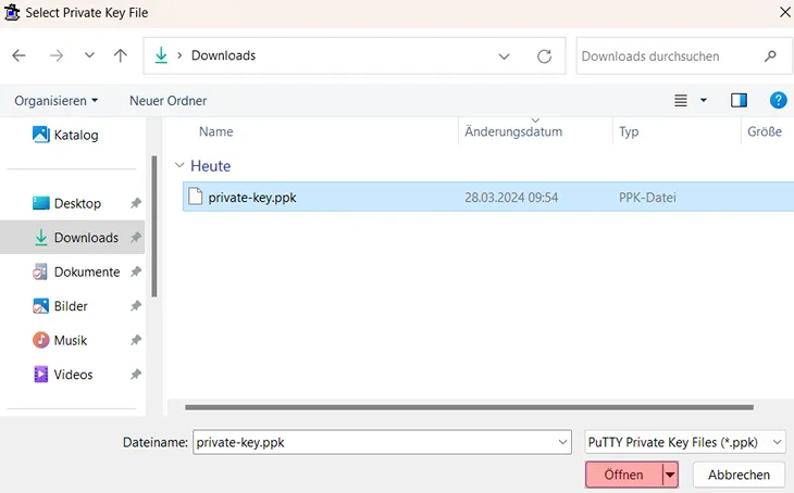 Dateiverwaltung - Verbindung mit PuTTY aufbauen (Public-Key-Verfahren), Bild 14