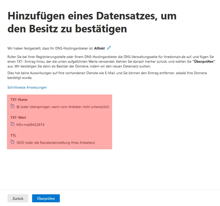 Office 365 - DNS-Einstellungen zur Nutzung von Office365, Bild 5