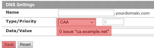 DNS - How to add a CAA-record, Bild 2