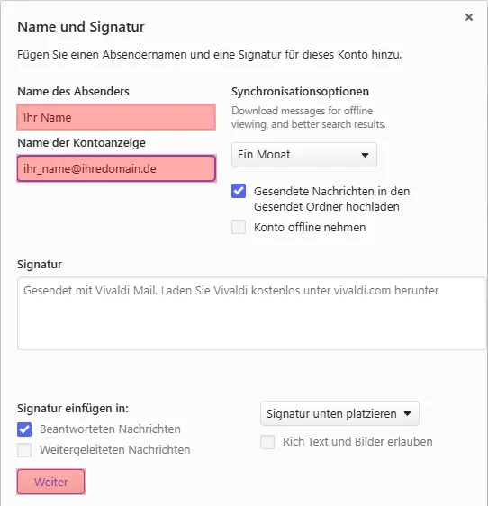 Vivaldi Browser - E-Mail-Konto einrichten, Bild 4