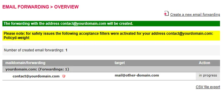 Email address, autoresponder, forwarding - How to create an email forwarding, Bild 5