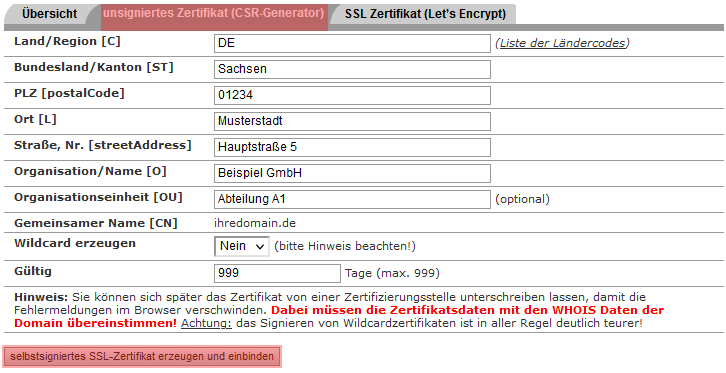 SSL-Zertifikat - Einbindung selbstsigniertes SSL-Zertifikat, Bild 3
