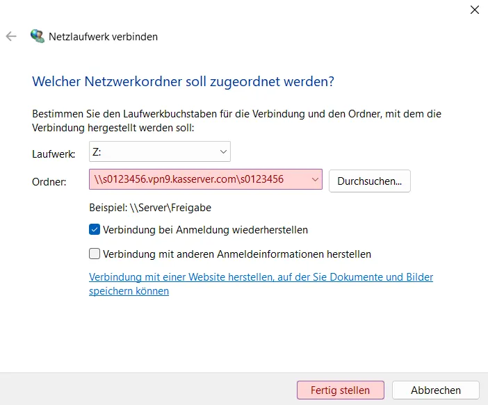 Einbindung als Netzlaufwerk - Netzlaufwerk über VPN verbinden - Windows 11, Bild 8
