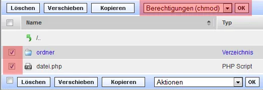 WebFTP - Dateiberechtigung ändern (CHMOD), Bild 1