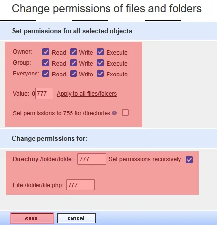 WebFTP - How to change file privileges (CHMOD), Bild 2