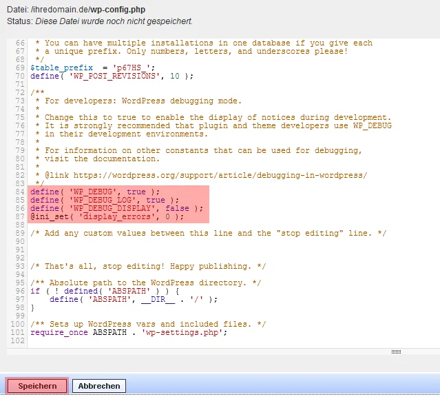 WordPress - Aktivierung des Debug Modus, Bild 4