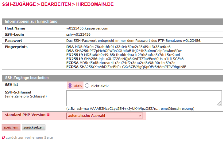 Dateiverwaltung - Aktivierung von SSH (nur im Hauptaccount möglich), Bild 4