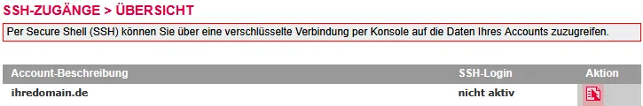 Dateiverwaltung - Aktivierung von SSH (nur im Hauptaccount möglich), Bild 3
