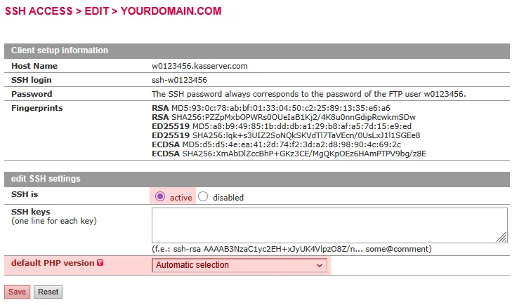 File Management - Activation of SSH (only possible in the main account), Bild 4