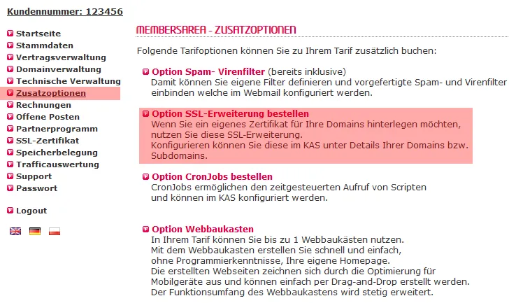 SSL-Erweiterung - Bestellung der SSL-Erweiterung, Bild 1