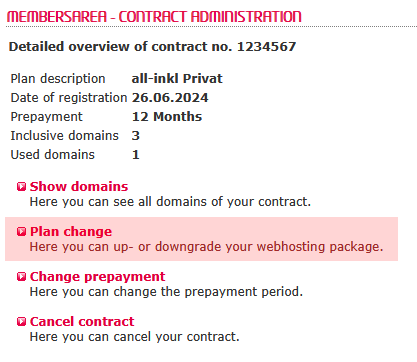 Plan Change - Change within the web hosting plans, Bild 2