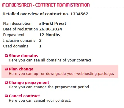 Plan Change - Change within the web hosting plans, Bild 2