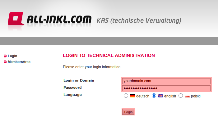 Domain Registration - How to set up a domain inside the KAS panel, Bild 1