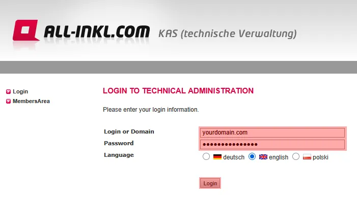 Domain Registration - How to set up a domain inside the KAS panel, Bild 1
