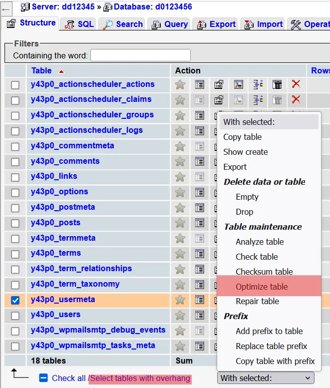 Maintaining a database - How to optimize tables, Bild 2