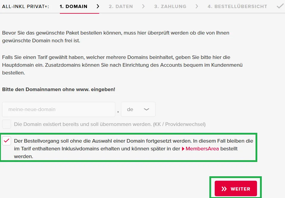 Vertragsbestellung - Bestellung eines Webhosting-Tarifs ohne Domain, Bild 2