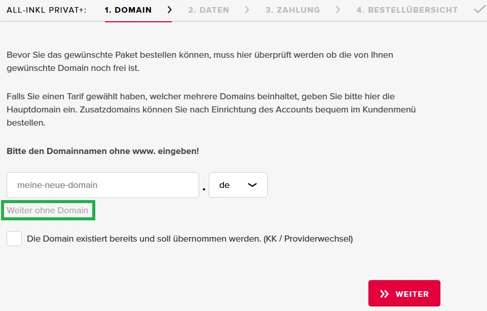 Vertragsbestellung - Bestellung eines Webhosting-Tarifs ohne Domain, Bild 1