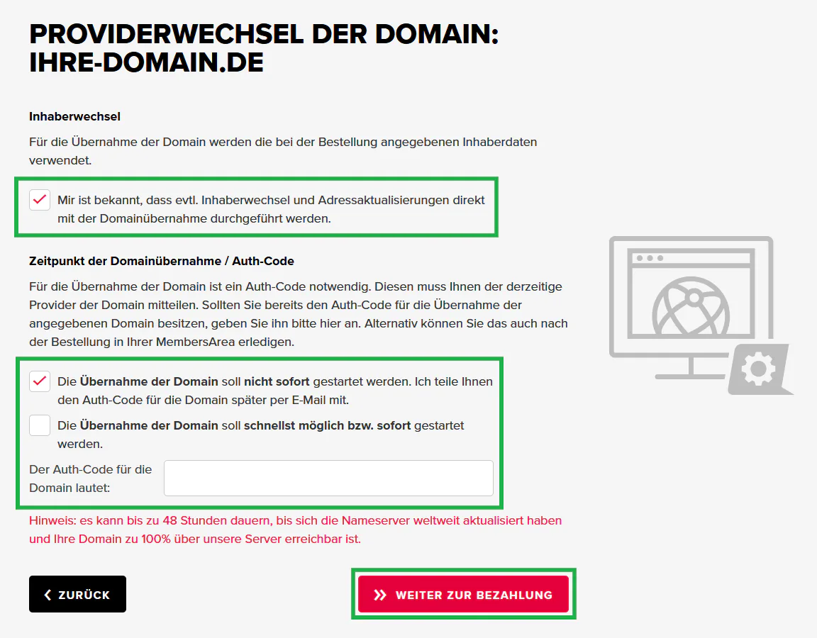 Vertragsbestellung - Bestellung eines Webhosting-Tarifs mit vorhandener Domain (KK - Providerwechsel), Bild 4