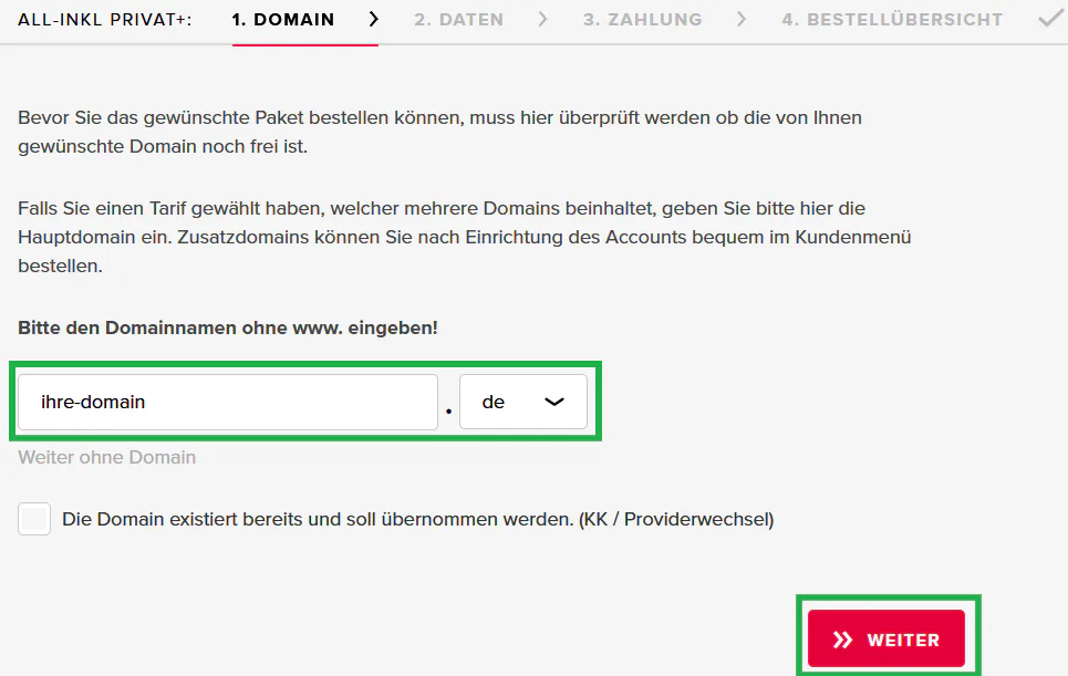 Vertragsbestellung - Bestellung eines Webhosting-Tarifs mit neuer Domain (Neuregistrierung), Bild 1