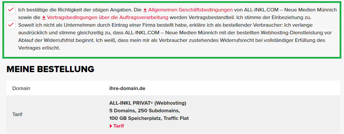 Vertragsbestellung - Bestellung eines Webhosting-Tarifs mit neuer Domain (Neuregistrierung), Bild 5