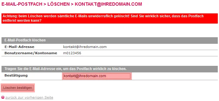 Mail-Adresse, Autoresponder, Weiterleitung - E-Mail-Konto löschen, Bild 4