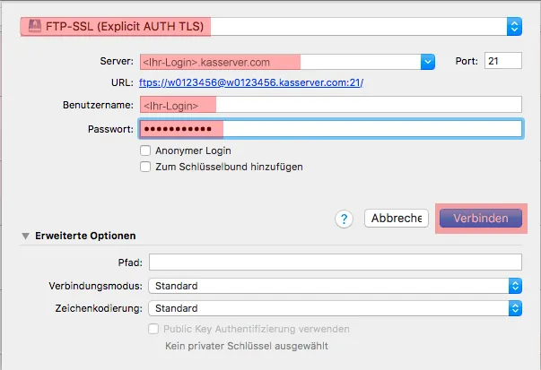 Cyberduck (MAC) - Verbinden und Dateien hochladen, Bild 2