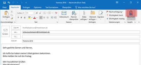 PGP-Verschlüsselung - Outlook 2016, Bild 1
