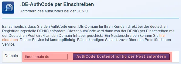 KK-Center - Anforderung AuthCode für .de bei Denic, Bild 3