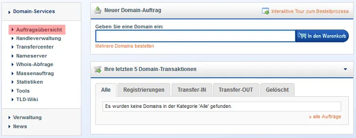 Domainverwaltung - Domain in den Transit geben, Bild 1