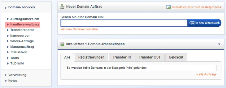 Handleverwaltung - Neues Handle anlegen, Bild 1