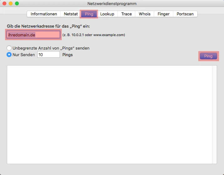 Domainerreichbarkeit per Ping testen - Anleitung über die MAC Oberfläche, Bild 3