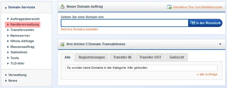 Handleverwaltung - Neues Handle anlegen, Bild 1
