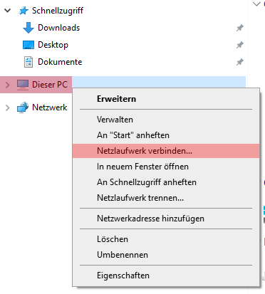 Einbindung als Netzlaufwerk - Netzlaufwerk einbinden - Windows 10, Bild 2