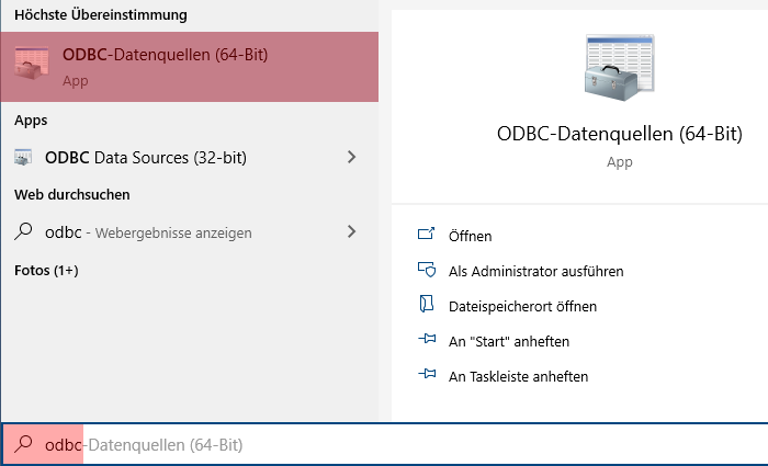 ODBC-Verbindung zur Datenbank - Einrichtung der Verbindung unter Windows 10, Bild 2