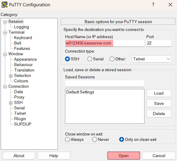 Dateiverwaltung - Verbindung mit PuTTY aufbauen (Passwort-Verfahren), Bild 2