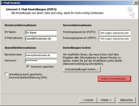 Outlook - 2002 - SMTP Authentifizierung aktivieren, Bild 4