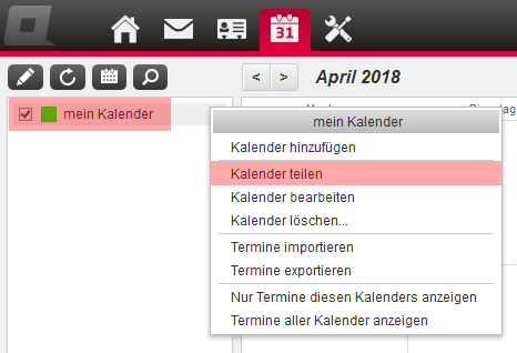 CalDAV - Kalenderfunktion - Einstellungen im WebMail anzeigen, Bild 5